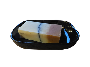 Hohe Seifenschale aus schwarzer und blauer Keramik