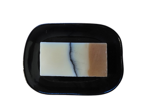 Hohe Seifenschale aus schwarzer und blauer Keramik