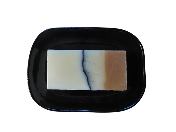 Hohe Seifenschale aus schwarzer und blauer Keramik