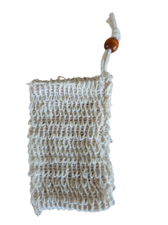 Gehäkelter Seifenbeutel mit Holzperle