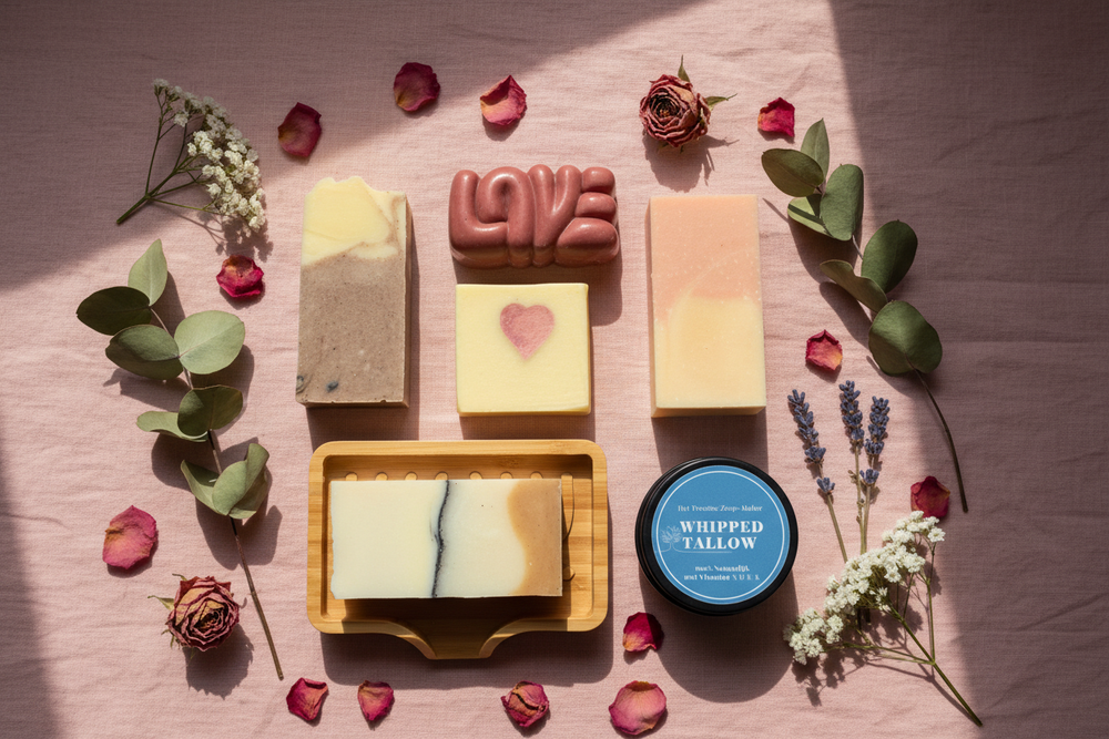 Valentijn flat lay met rozenblaadjes