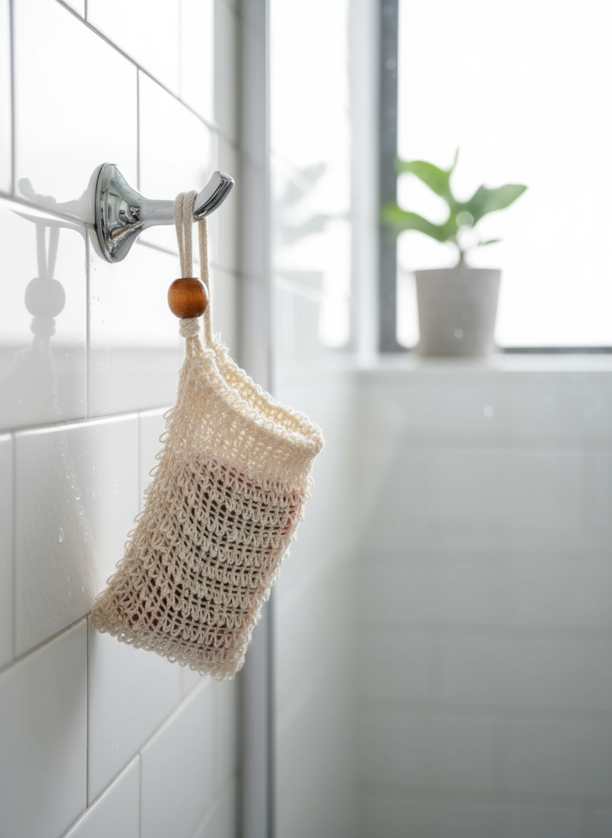 Zeepzakje in gebruik onder de douche